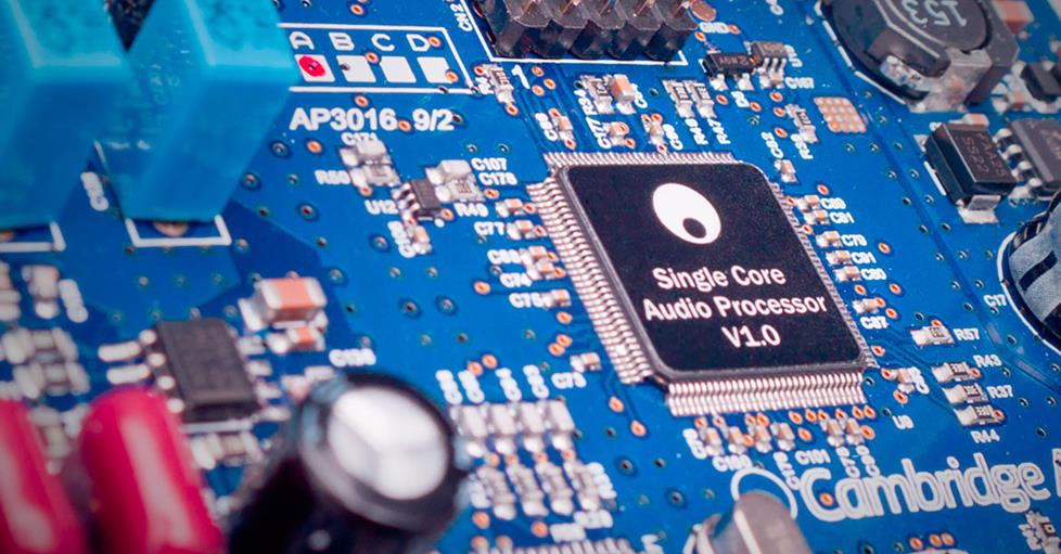 Close-up image of a Cambridge Audio circuit board