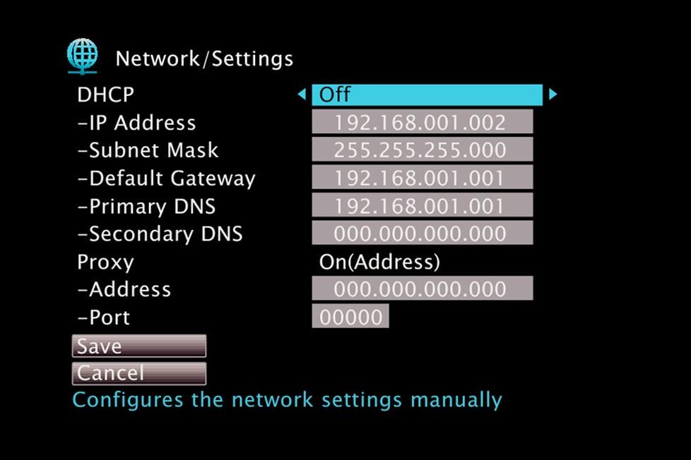 Network setup screen shot