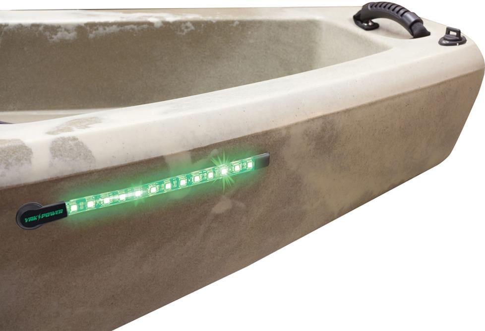 green LED lighting on the side of a kayak