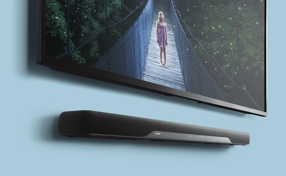Yamaha YAS-207 soundbar with wall-mounted TV