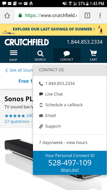 Example of a mobile screen with the Connect ID visible.