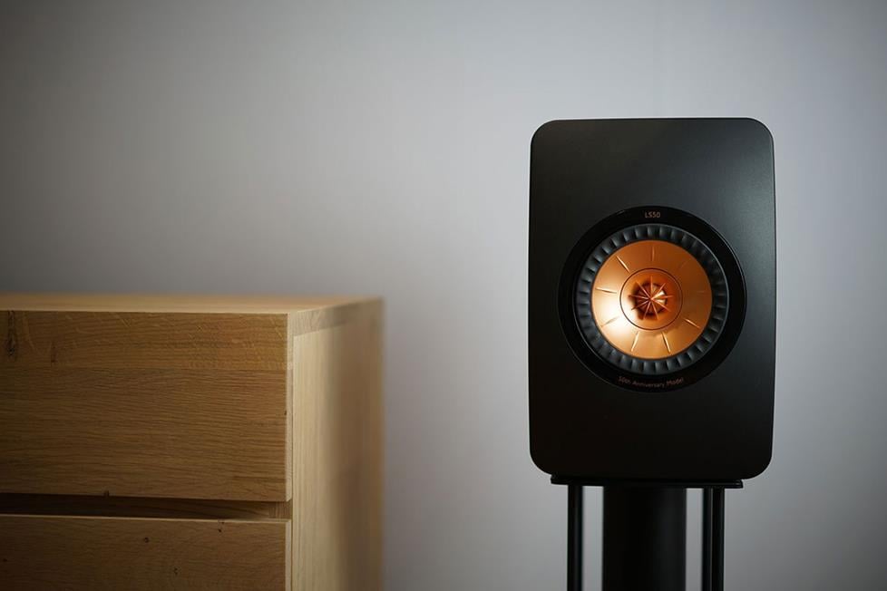 KEF LS50 speaker on stand