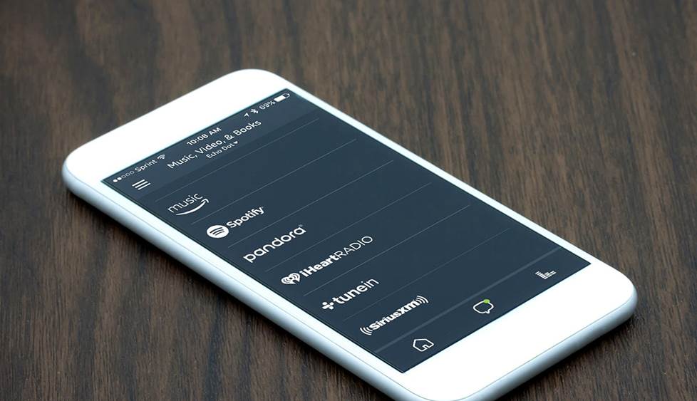 Amazon Echo app screen showing music services