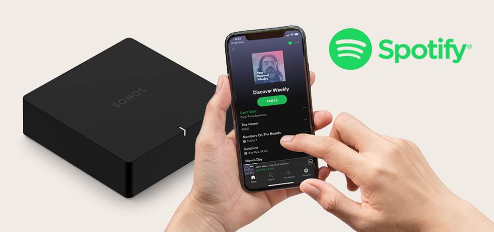 Sonos works with Spotify.