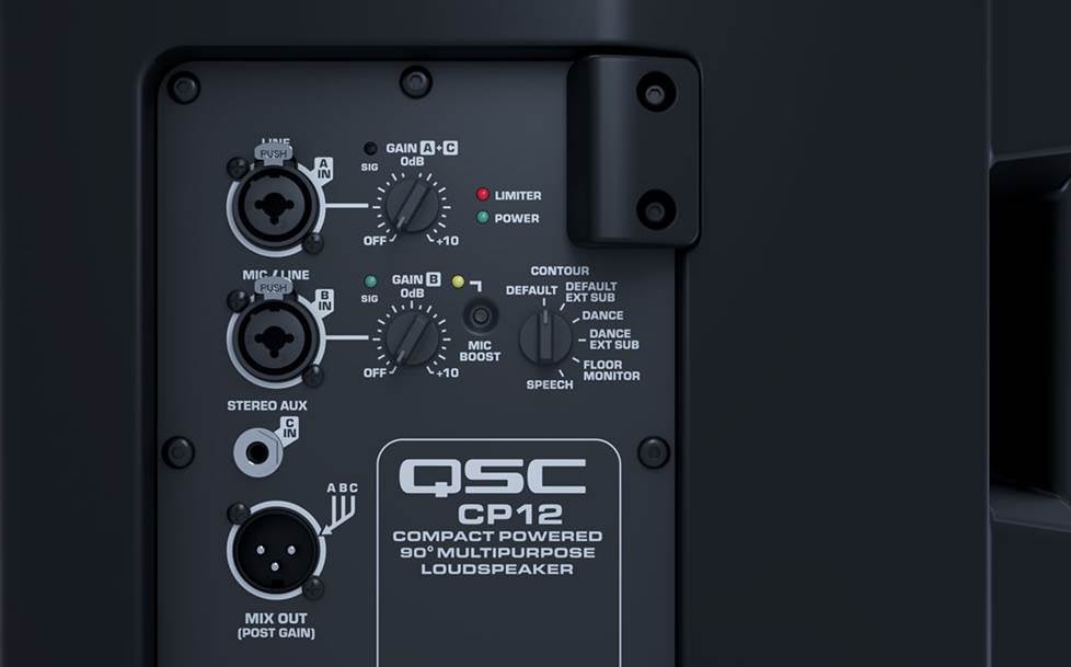 Powered PA speaker control panel