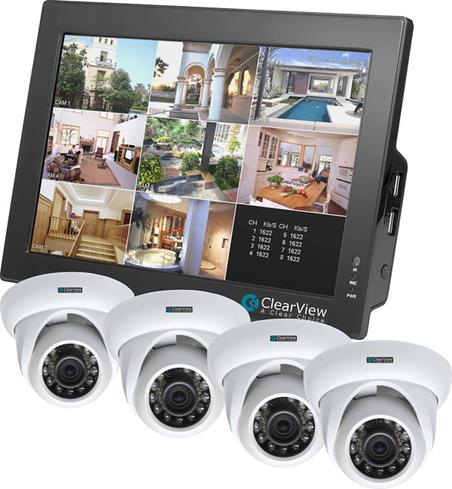 Clearview CBT-08-4D 4ch Touchscreen Combo DVR w/ 10" LCD Monitor and 4 Dome Cameras