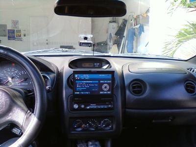 Flip-out DVD in-dash monitor.