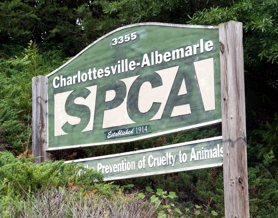 Charlottesville SPCA sign.