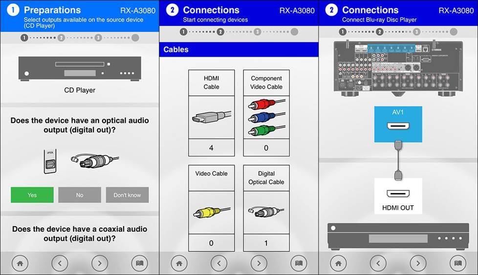 Yamaha AV receiver setup app screen shots