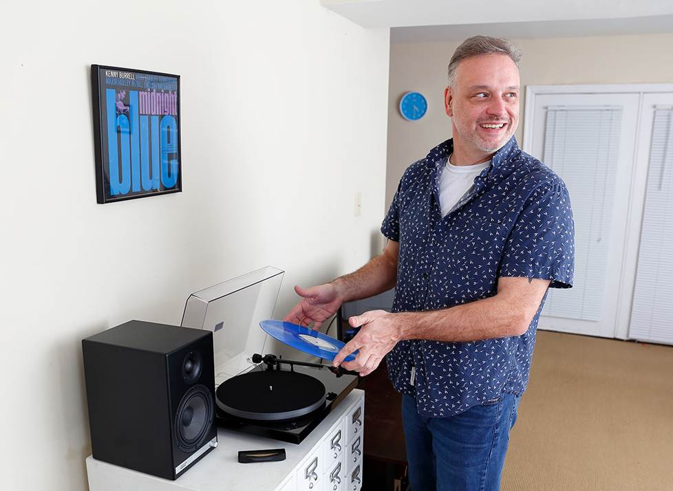 the author at home playing records