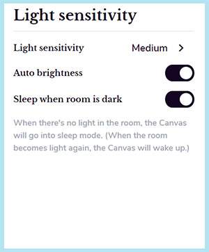 Light sensitivity settings