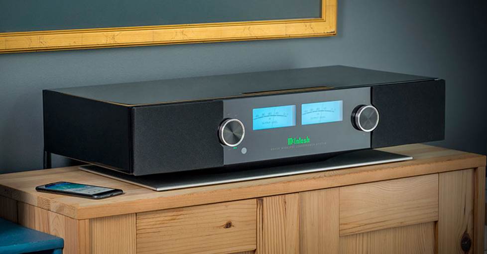 McIntosh speaker on top of furniture