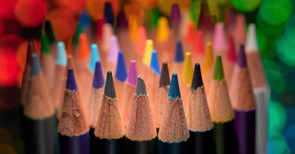 Close-up view of colored pencils