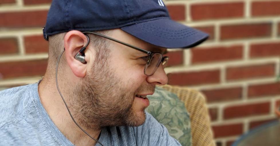 Jeff listening to music through the Sennheiser IE 600 earbuds