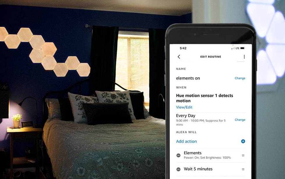 Nanoleaf Elements and Hue motion sensor Alexa app