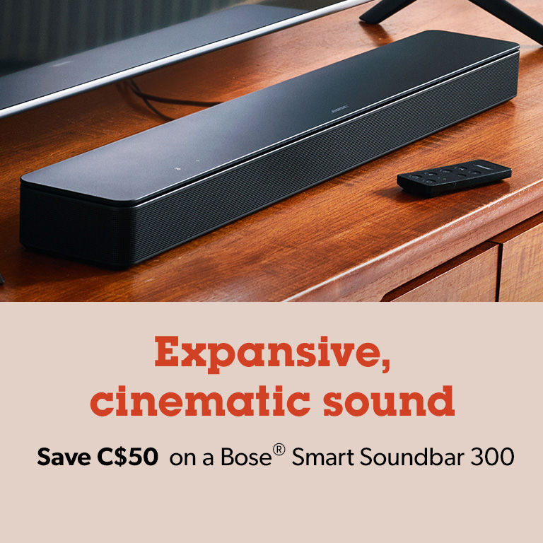 Save $50 - Bose Smart Soundbar 300. Powered sound bar with built-in Wi-Fi, Bluetooth, Amazon Alexa, and Google Assistant.