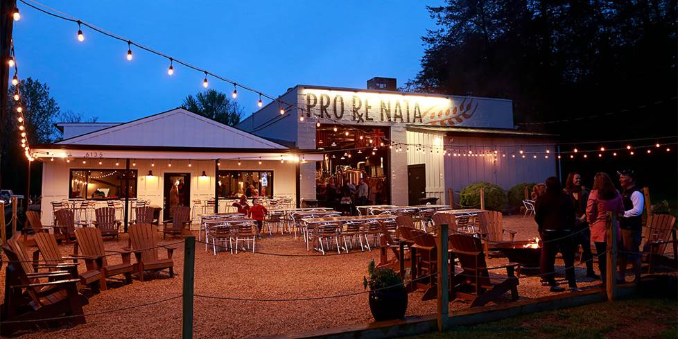 Front patio of a brewpub that has an audio system bundle installed