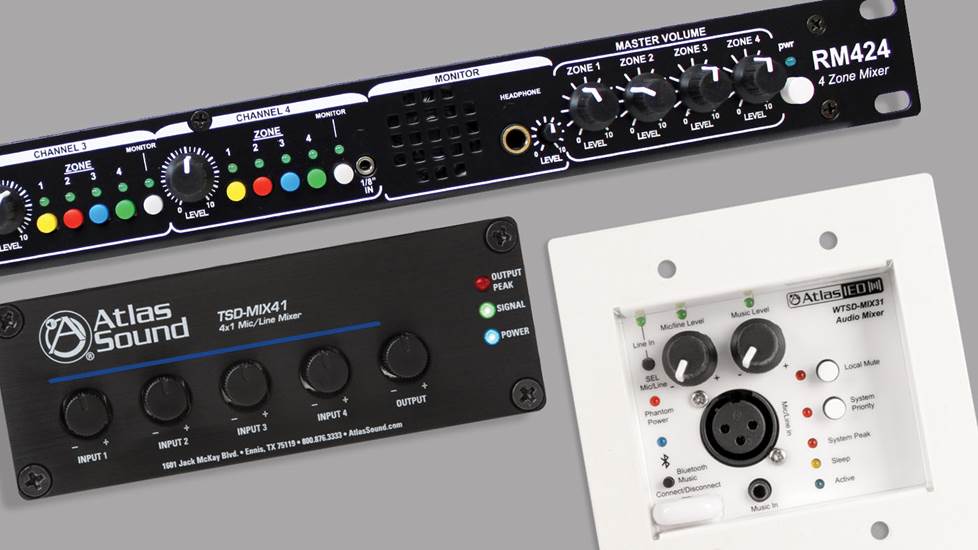 3 commercial audio mixers in a variety of shapes and sizes