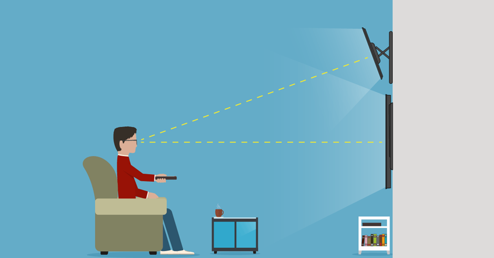 Illustration showing the best position for your TV - vertically centered at eye level