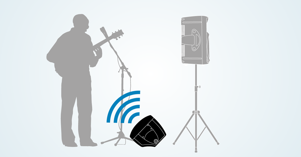 Illustration of a monitor speaker aimed at musician