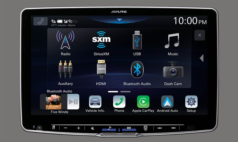 Alpine car stereo with app screen showing