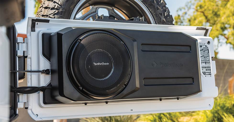 A rockford fosgate, vehicle specific system installed in a Jeep.