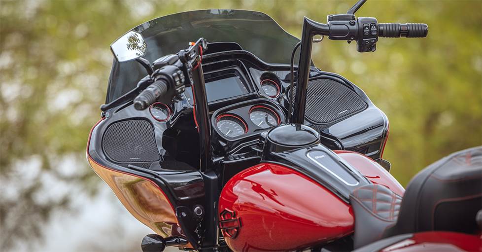 Harley Davidson motorcycle equipped with rockford fosgate