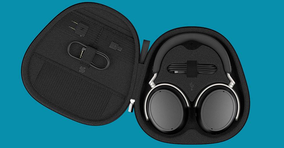 Sennheiser HDB 630 headphones shown in travel case