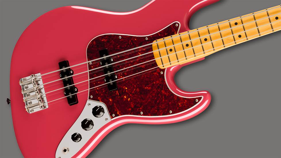 Red bass guitar