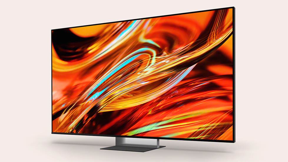 Vibrant TV on beige background