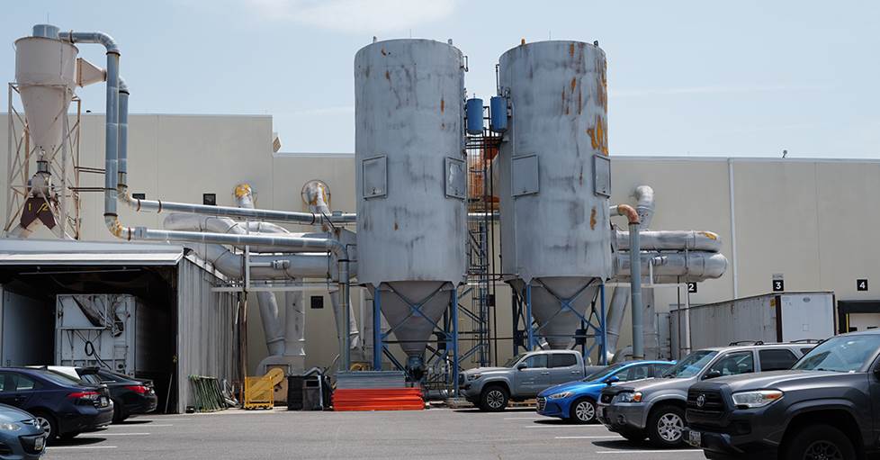 Dust-collection silos at PRS's Stevensville plant