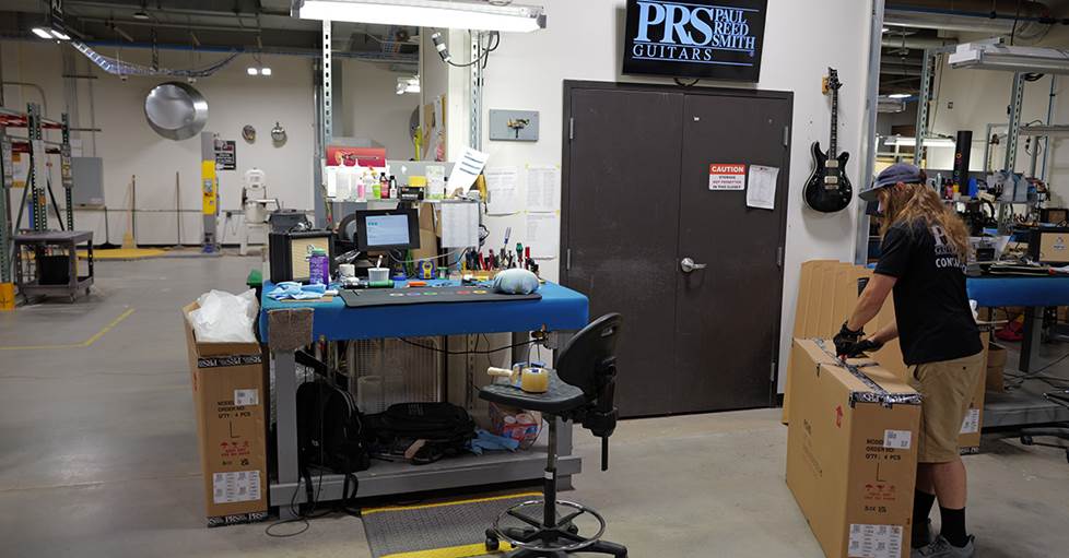 The workbench where every PRS SE model gets adjusted for quality control.