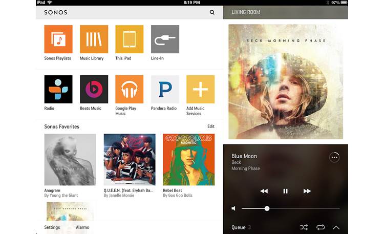 Sonos PLAY:5 The free Sonos app for tablets (iPad version shown)