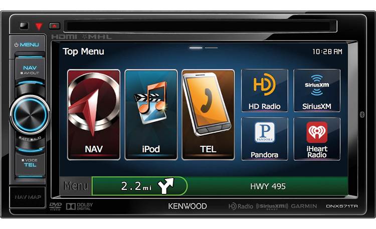 Kenwood DNX571TR The receiver's menu screen makes it easy to choose sources