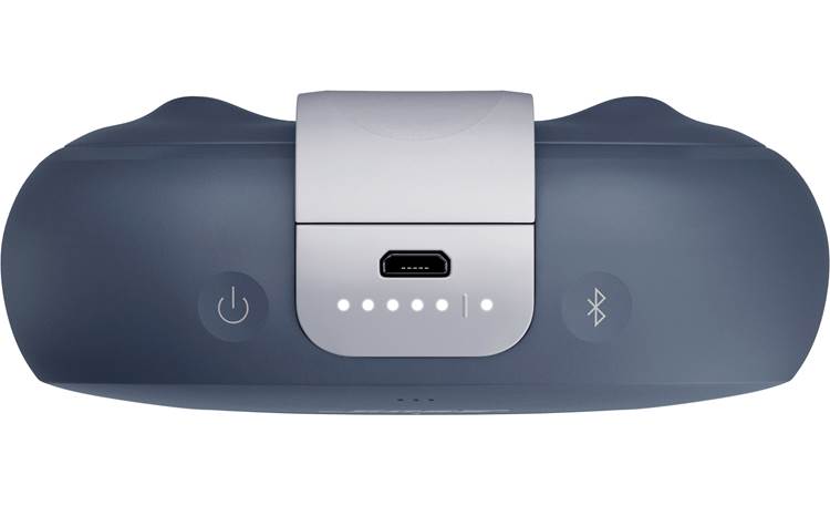 Bose® SoundLink® Micro <em>Bluetooth®</em> speaker Blue with gray strap - top-mounted controls