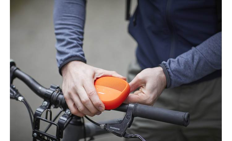 Bose® SoundLink® Micro <em>Bluetooth®</em> speaker Orange with Purple strap - secures easily to handlebar