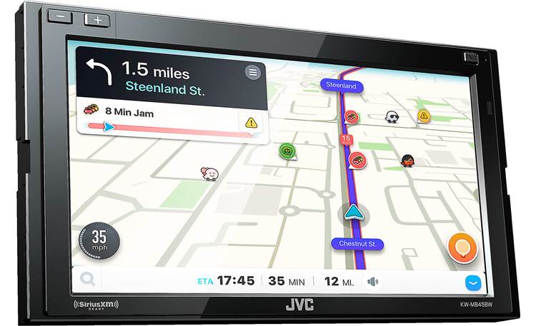 JVC KW-M845BW Use Apple CarPlay or Android Auto to access Waze while your smartphone is connected