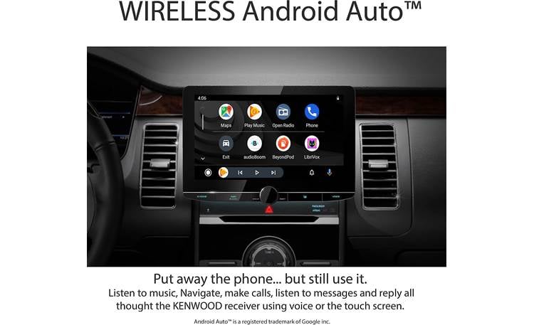 Kenwood Excelon Reference DMX1057XR Simulated image showing Android Auto on the big screen in a vehicle 