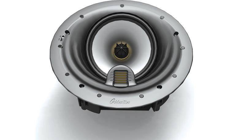 GoldenEar Invisa HTR 7000 Drivers are angled to project the sound from the ceiling toward the listener's position