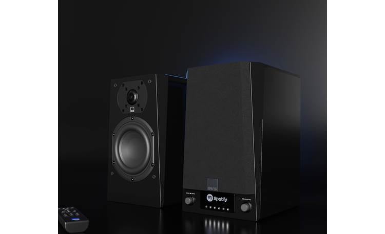 SVS Prime Wireless Pro The master and passive speaker, shown together. The master speaker features an OLED display