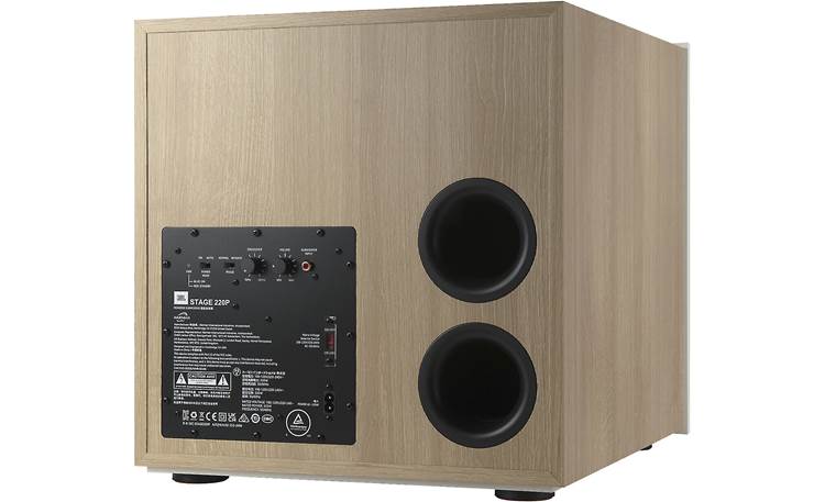 JBL Stage 220P Back view, angled left showing dual rear-firing ports