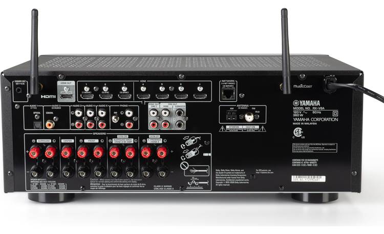 Yamaha RX-V6A Shown with Wi-Fi and Bluetooth antennas extended