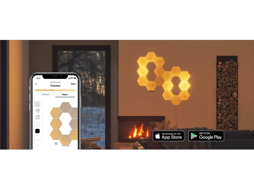 Nanoleaf Elements Smarter Kit Base kit with 7 wood-look hexagonal