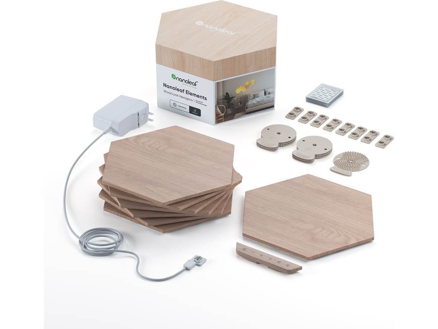 Nanoleaf Elements Smarter Kit Base kit with 7 wood-look hexagonal